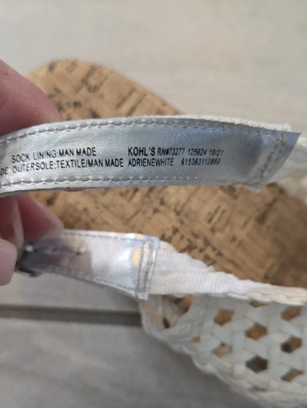 Girl's White Soft Woven Cork Wedge Sandals with Slingback Strap Size 5 2in EUC